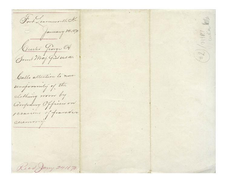 Rare George A. Custer Autograph Letter Signed as Lt. Colonel of the 7th Cavalry -- ''...some of the company officers appear on parade wearing 'government pants!'...''